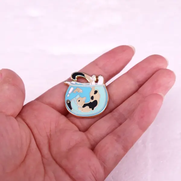 Cat Jumping Into Fishbowl Enamel Pin - Image 4