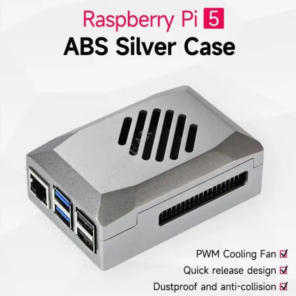 Raspberry Pi 5 Silver ABS Case with PWM Fan - Image 5