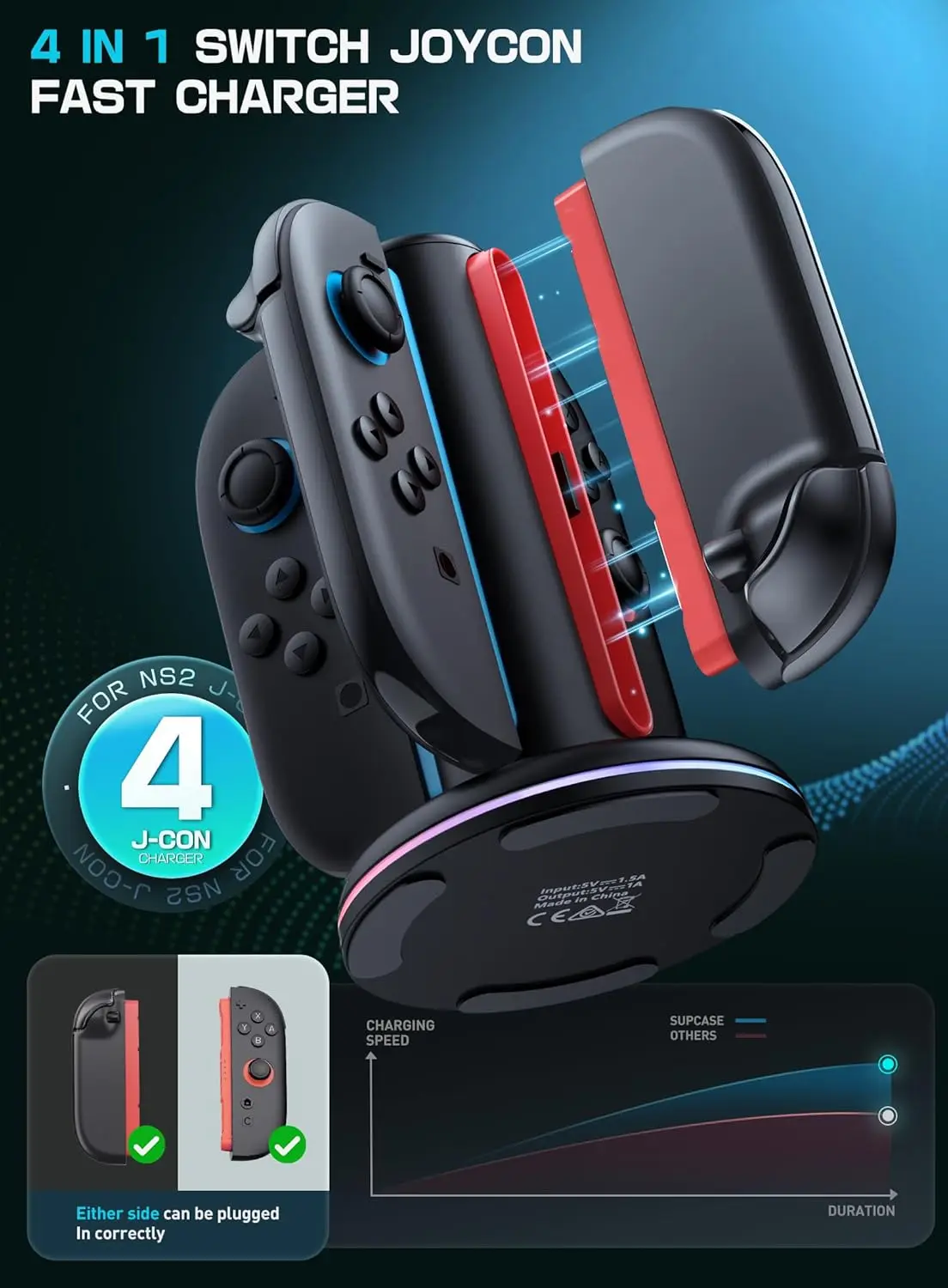 Black 4-in-1 Nintendo Switch Joy-Con Charger Dock 3 Black 4-in-1 Nintendo Switch Joy-Con Charger Dock - Image 3