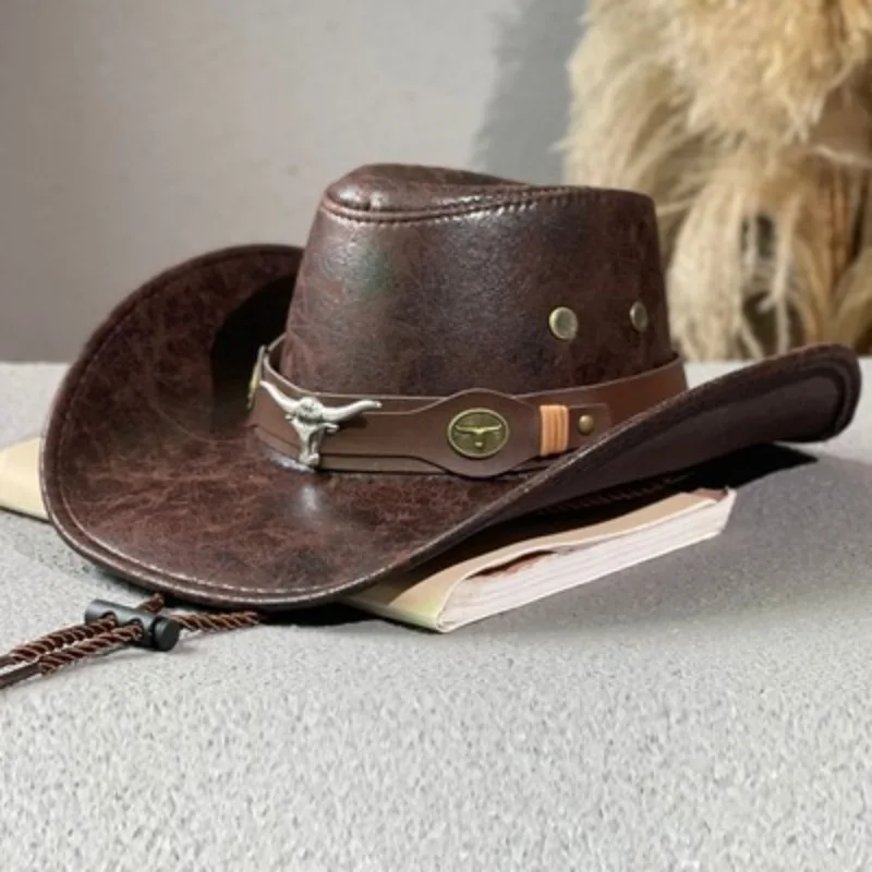 Vintage Faux Leather Western Cowboy Hat for Adults 7 Vintage Faux Leather Western Cowboy Hat for Adults - Image 7