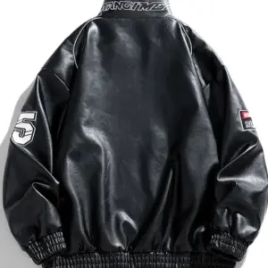 Black Faux Leather Sports Jacket with Embroidery 14 S67ea4dad00e54745b788d1ec8479b22fX