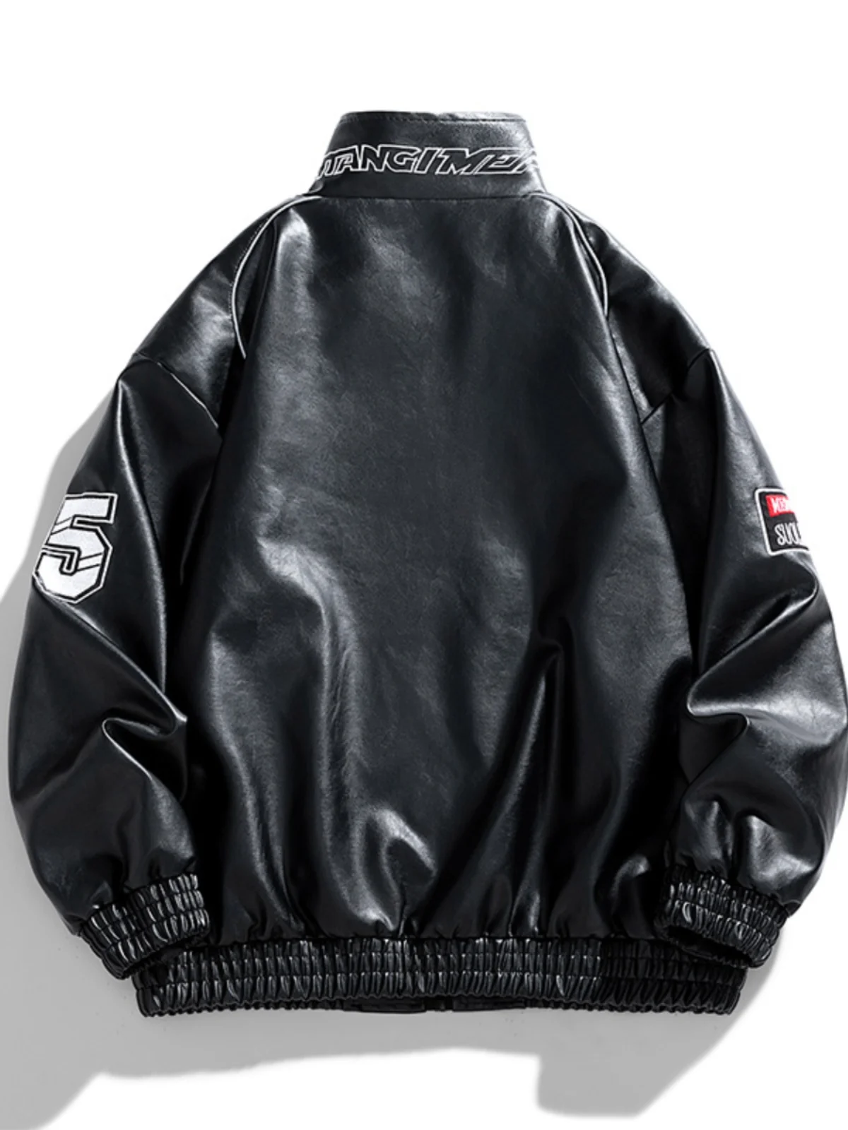 Black Faux Leather Sports Jacket with Embroidery 7 Black Faux Leather Sports Jacket with Embroidery - Image 7