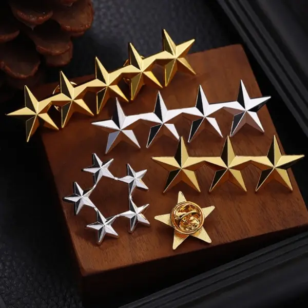 Chinese Style Metal Five-Pointed Star Badge Set - Image 5