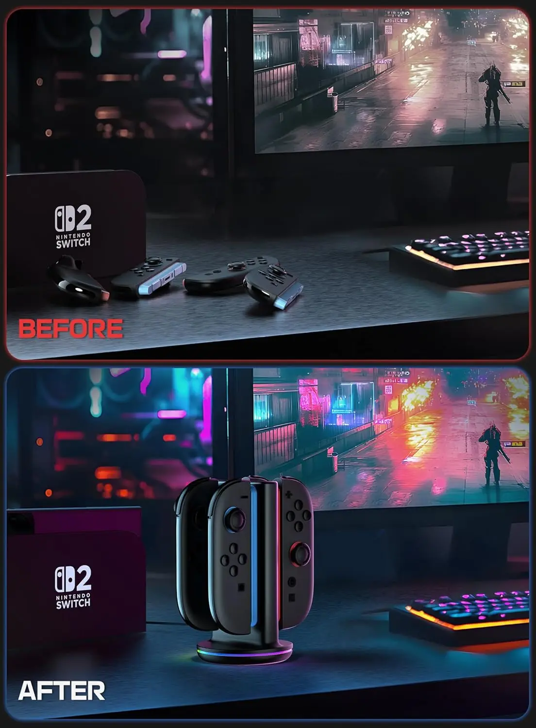 Black 4-in-1 Nintendo Switch Joy-Con Charger Dock 6 Black 4-in-1 Nintendo Switch Joy-Con Charger Dock - Image 6