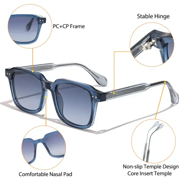 Retro Square Frame Sunglasses Men's Women’s Gradient Lenses - Image 5