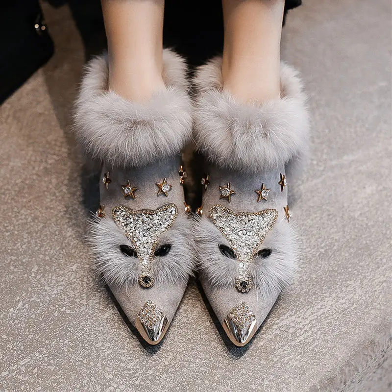 Women Ankle Boots with Crystal Fox Head Details 2 Women Ankle Boots with Crystal Fox Head Details - Image 2