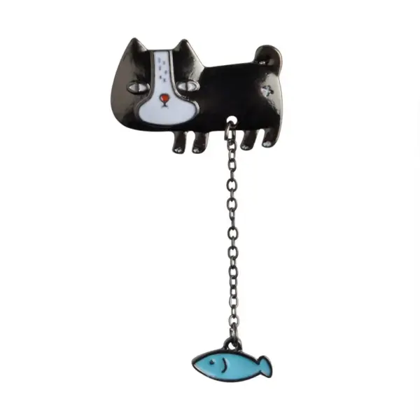 Funny Cartoon Cat Brooch Pin with Chain for Denim Jackets - Image 8