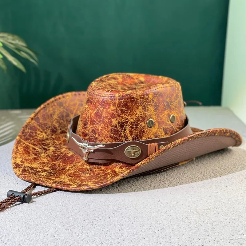 Vintage Faux Leather Western Cowboy Hat for Adults 9 Vintage Faux Leather Western Cowboy Hat for Adults - Image 9