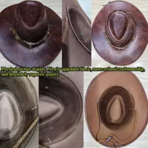 Vintage Faux Leather Western Cowboy Hat for Adults 17 S76d46d806ad142c98943836364199fa8P