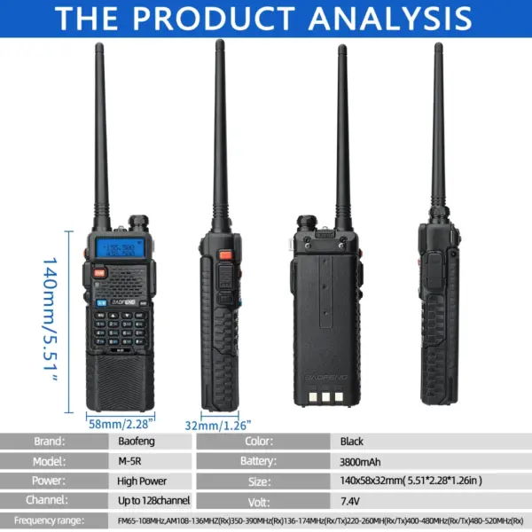 Baofeng M-5R Long-Range Walkie Talkie with 3800mAh Battery - Image 6