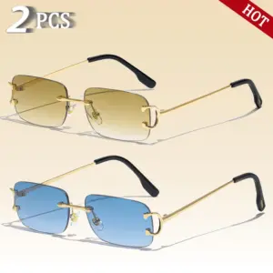 Rectangular Rimless Sun Glasses for Men and Women 41 S7a7b3b00240541069c0b7e4135184617a