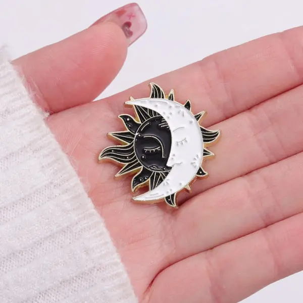 Sun Moon Yin Yang Enamel Pins Brooches - Image 2