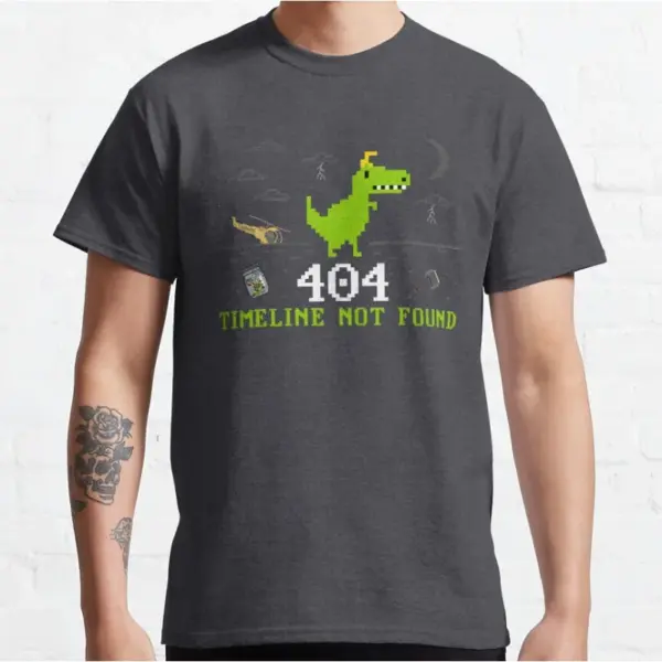 Funny 404 T-Rex Dinosaur Cartoon Tee for Men - Image 2