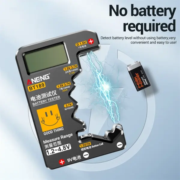BT189 9V & Button Battery Tester with LCD Display - Image 3
