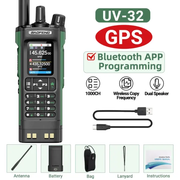 BAOFENG UV-32 GPS Walkie Talkie 10W with Bluetooth - Image 15