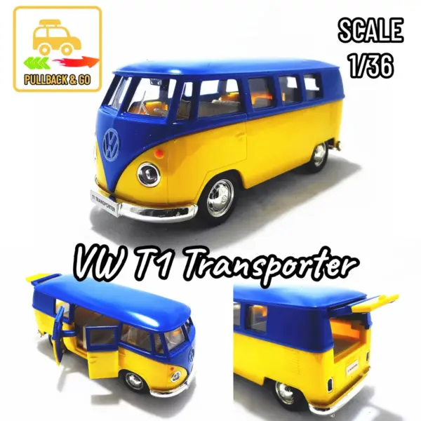1:36 VW T1 Bus Pullback Diecast Toy Car - Image 4
