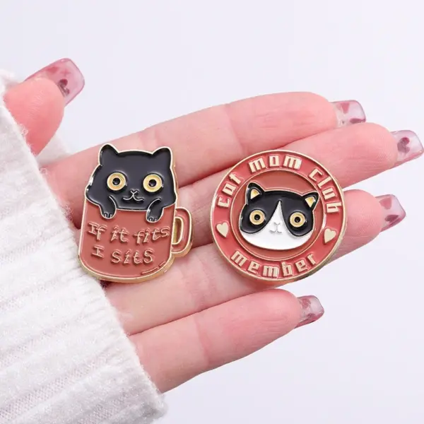 Cat Mom Custom Enamel Pins Black Kitten Brooch - Image 2