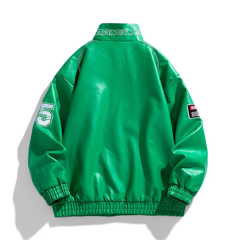 Black Faux Leather Sports Jacket with Embroidery 5 Black Faux Leather Sports Jacket with Embroidery - Image 5