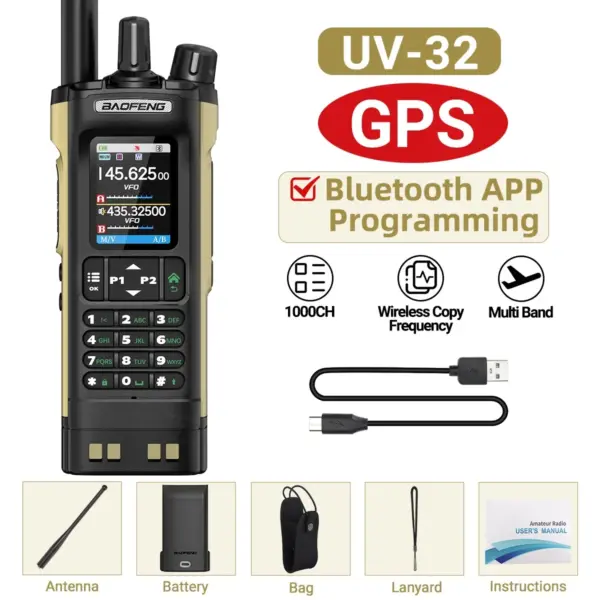 Baofeng UV-32 GPS Walkie Talkie 10W with Bluetooth - Image 7