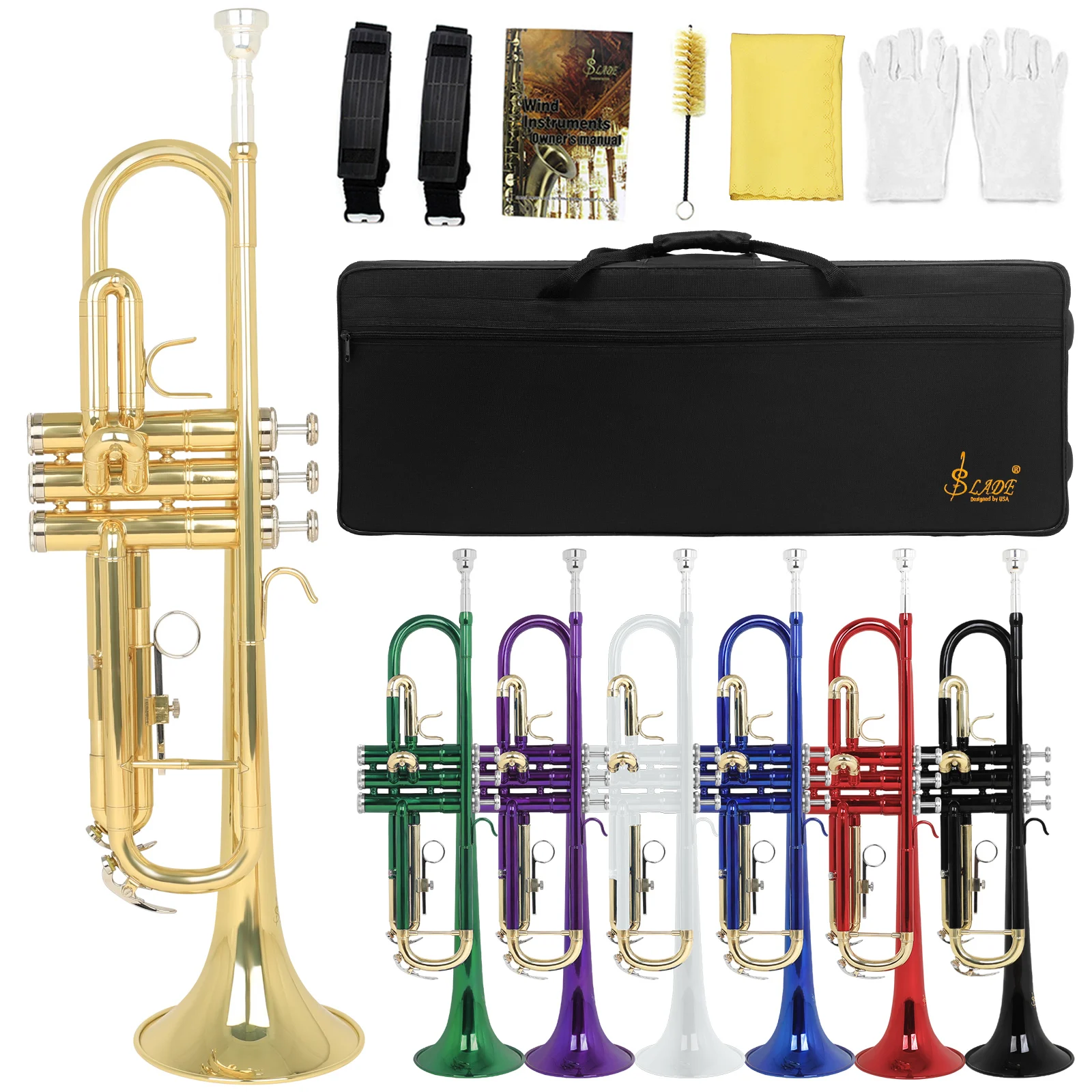 Gold-Plated Bb Trumpet with Case and Mouthpiece 7 Gold-Plated Bb Trumpet with Case and Mouthpiece - Image 7