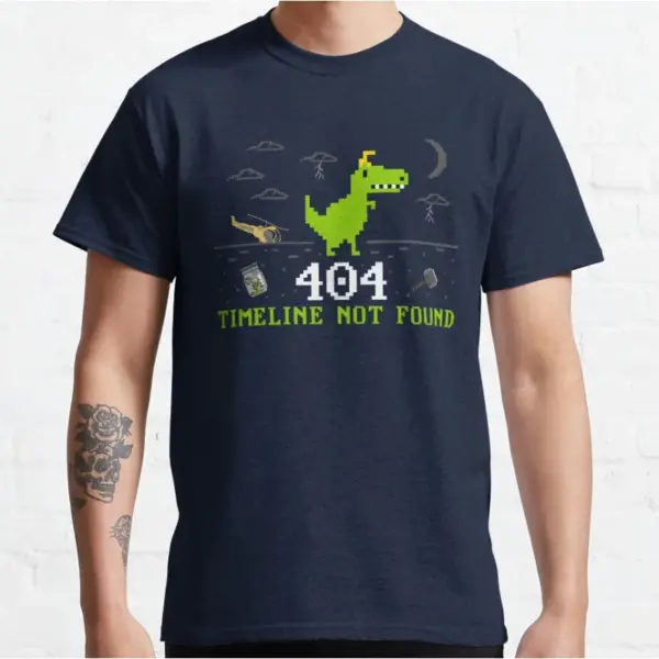 Funny 404 T-Rex Dinosaur Cartoon Tee for Men - Image 4