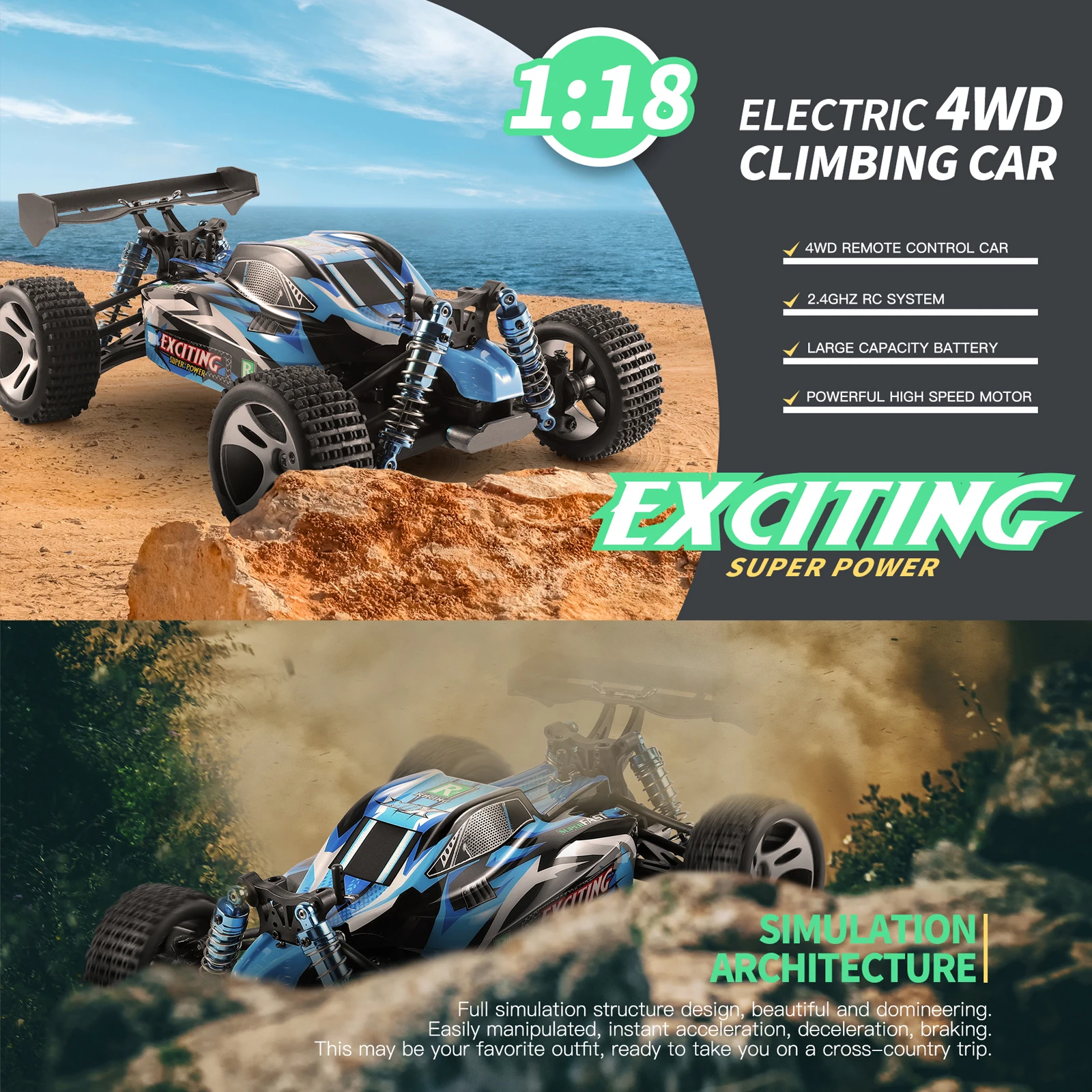 Wltoys 184011 1/18 RC Car 4WD High Speed 7 Wltoys 184011 1/18 RC Car 4WD High Speed - Image 7