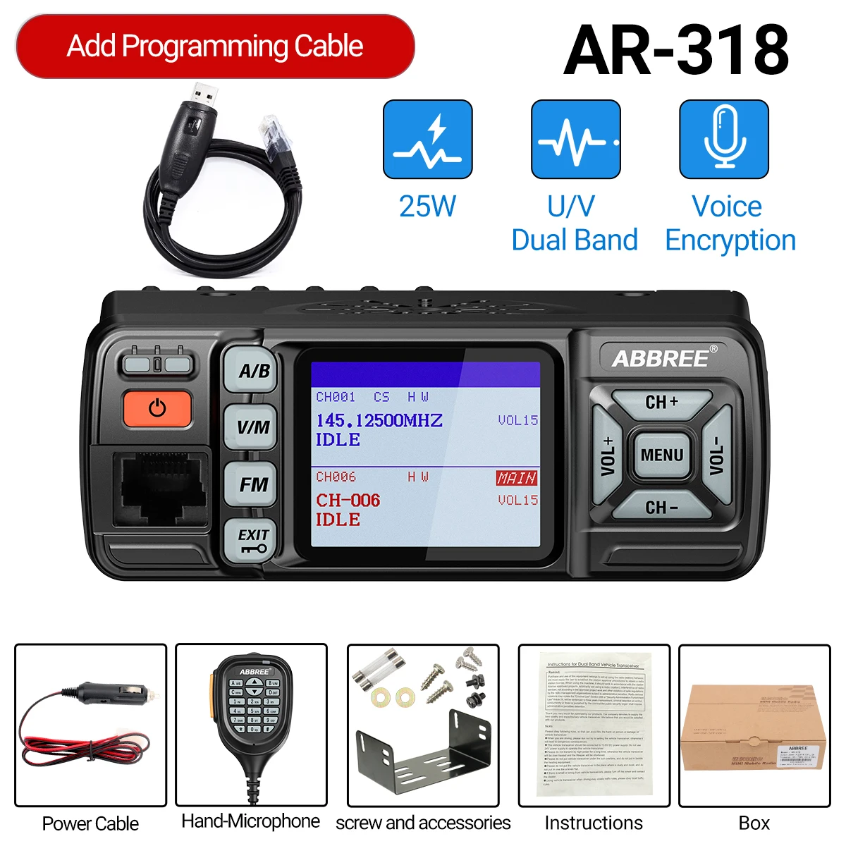 ABBREE AR-318 Dual Band Car Radio Transceiver 8 ABBREE AR-318 Dual Band Car Radio Transceiver - Image 8