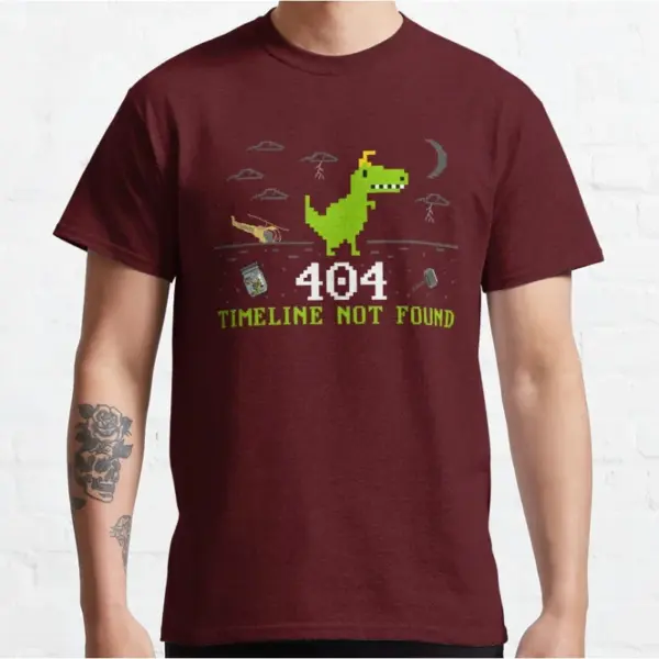 Funny 404 T-Rex Dinosaur Cartoon Tee for Men - Image 3
