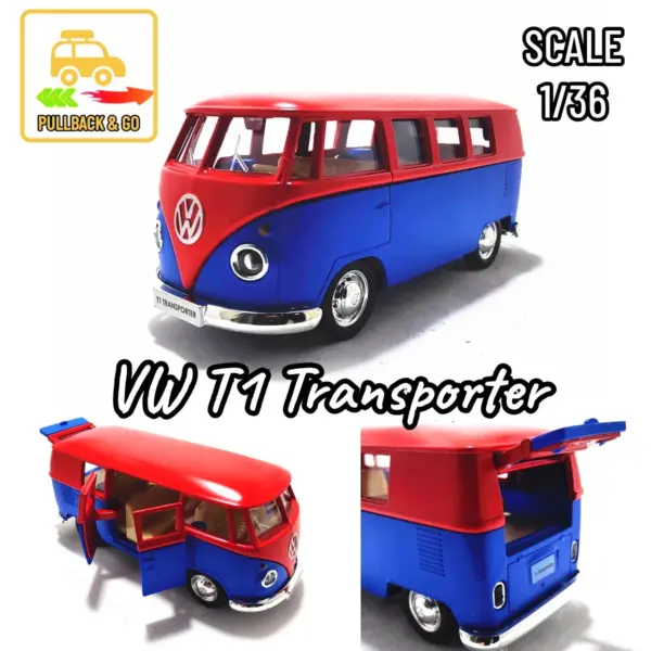 1:36 VW T1 Bus Pullback Diecast Toy Car - Image 13