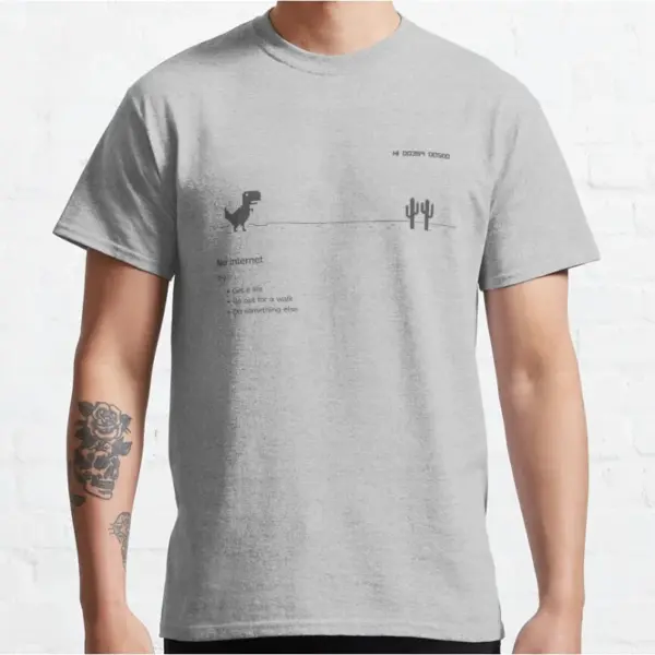 Funny Offline T-Rex No Internet Cotton T-Shirt - Image 5