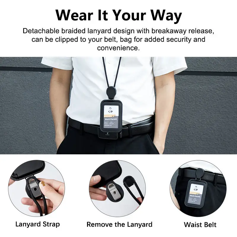 Retractable Leather ID Badge Holder Lanyard 6 Retractable Leather ID Badge Holder Lanyard - Image 6