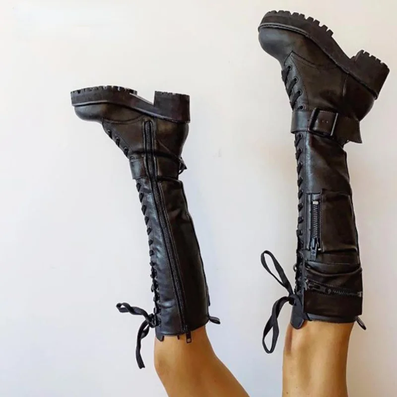 Women’s Gothic Zipper Knee High Boots with Chunky Heel 3 Women’s Gothic Zipper Knee High Boots with Chunky Heel - Image 3