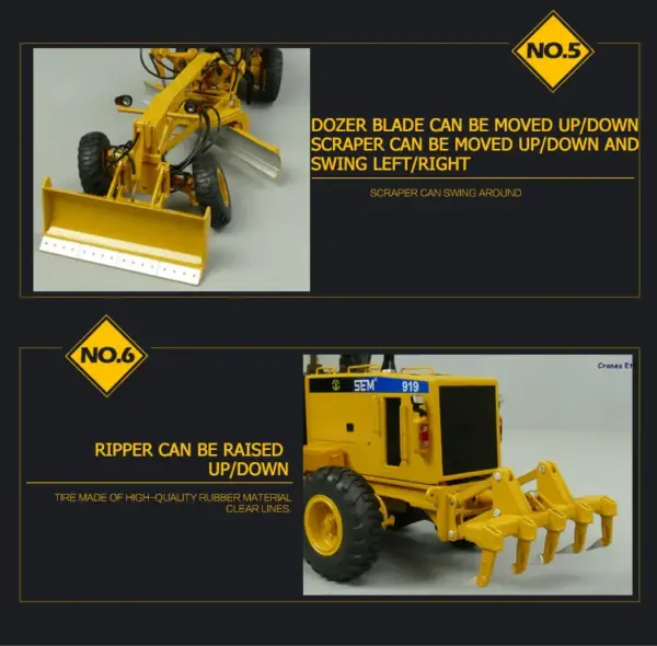 1:35 Scale Diecast SEM Grader Model in Yellow - Image 9