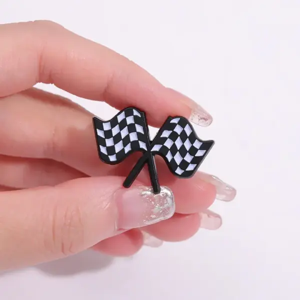 Checkerboard Flag Enamel Brooch Pin for Racing Fans - Image 4