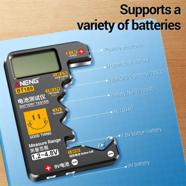 BT189 9V & Button Battery Tester with LCD Display - Image 5