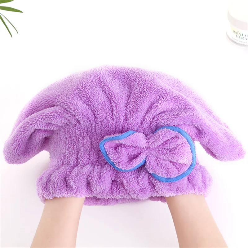 Microfiber Hair Drying Towel with Bowknot Cap 3 Microfiber Hair Drying Towel with Bowknot Cap - Image 3