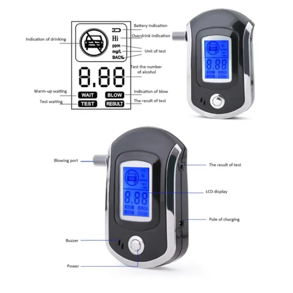 Digital Alcohol Breathalyzer with LCD Display No Battery - Image 5