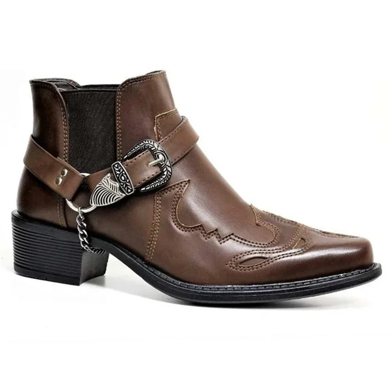 Men's Vintage Cowboy Boots Leather Ankle Shoes 3 Men's Vintage Cowboy Boots Leather Ankle Shoes - Image 3
