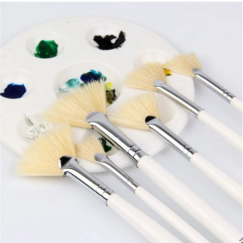 6Pcs Fan Shaped Bristle Paintbrush Set 3 6Pcs Fan Shaped Bristle Paintbrush Set - Image 3