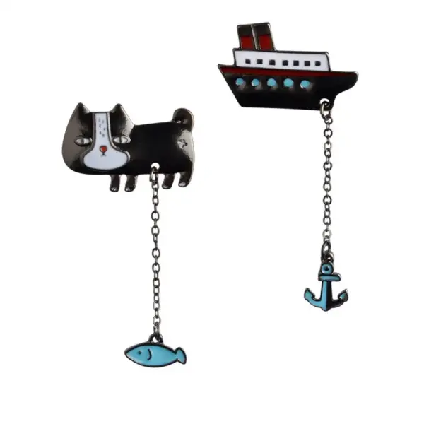 Funny Cartoon Cat Brooch Pin with Chain for Denim Jackets - Image 7