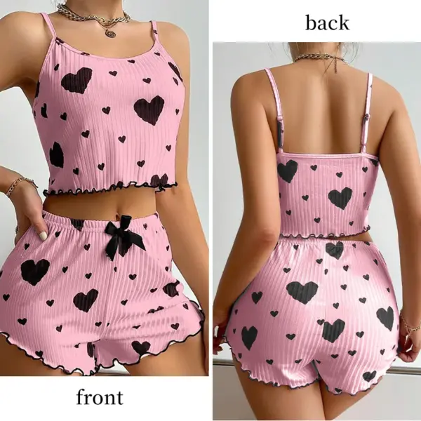 Heart Print Ruffled Tank Top and Shorts Set - Image 6