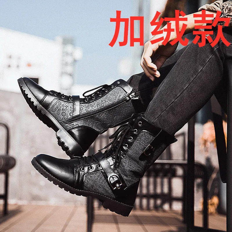 Retro Punk Mid-Calf Motorcycle Boots Men 7 Retro Punk Mid-Calf Motorcycle Boots Men - Image 7