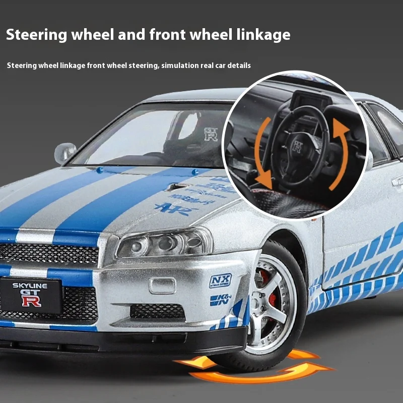 1:24 GTR-R34 Alloy Car Model with Sound 5 1:24 GTR-R34 Alloy Car Model with Sound - Image 5