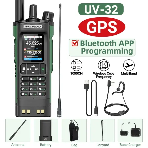 BAOFENG UV-32 GPS Walkie Talkie 10W with Bluetooth - Image 7