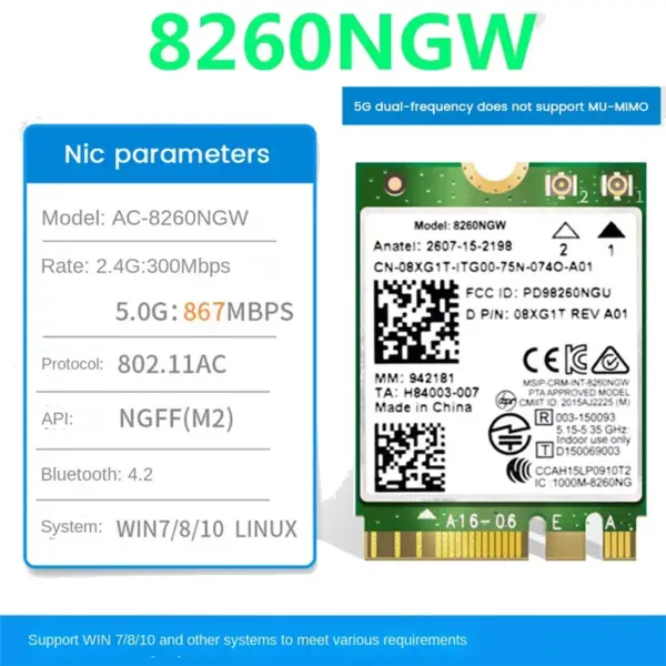 8260NGW WiFi & Bluetooth Card for M.2 Devices - Image 2