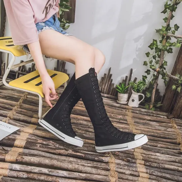 Spring Women's Canvas High-Top Sneakers and Boots - Image 2