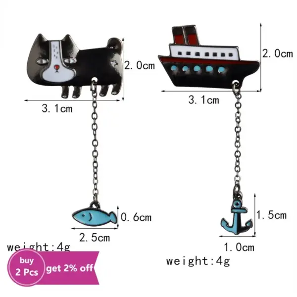 Funny Cartoon Cat Brooch Pin with Chain for Denim Jackets - Image 2