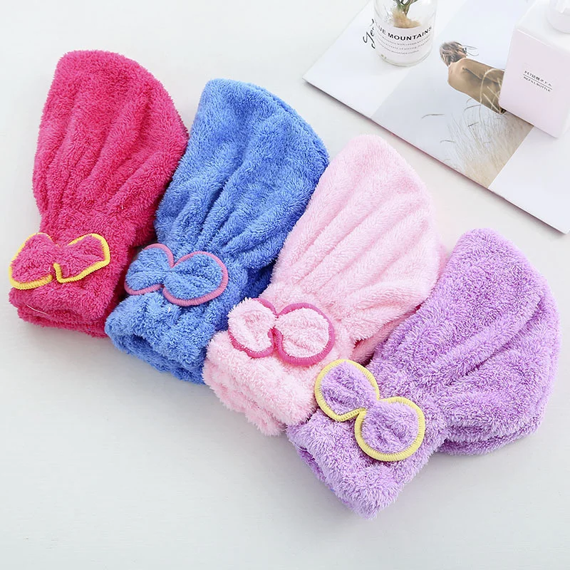 Microfiber Hair Drying Towel with Bowknot Cap 2 Microfiber Hair Drying Towel with Bowknot Cap - Image 2