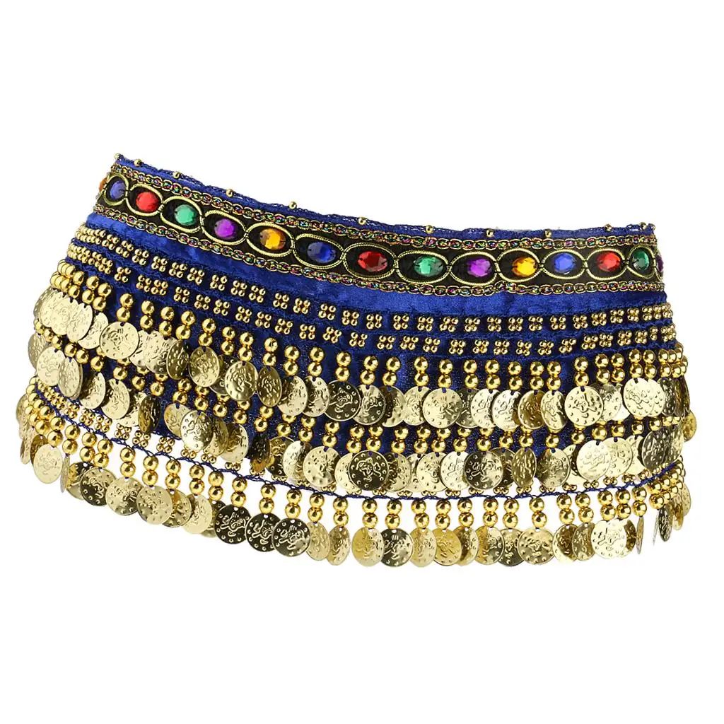 Elegant Velvet Belly Dance Coin Belt with Rhinestones 2 Elegant Velvet Belly Dance Coin Belt with Rhinestones - Image 2