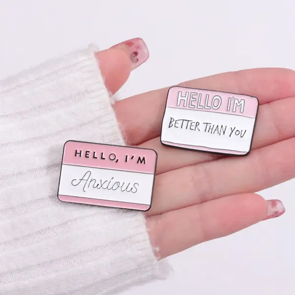 Hello I'm Enamel Pins Custom Brooches Stack - Image 2